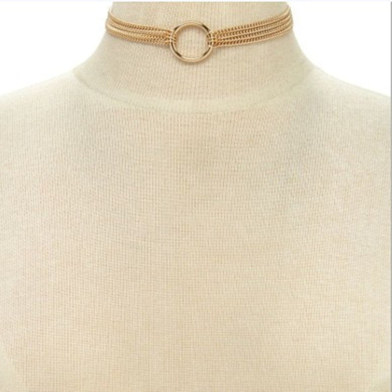 Long Body Chain Metal Ring Decoration Necklace