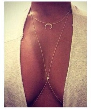 Moon rhombus rhinestone body chain