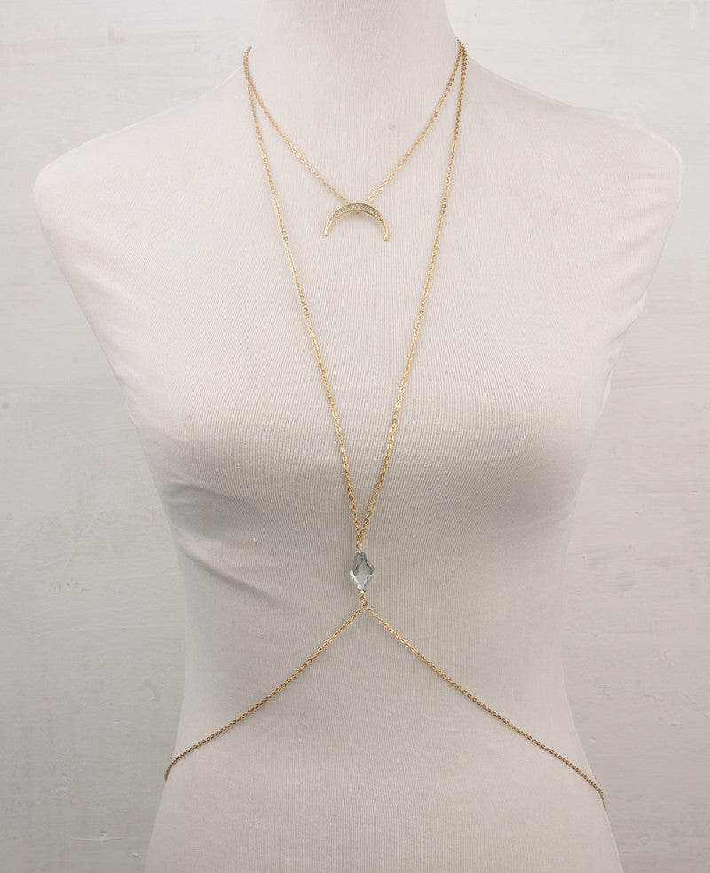 Moon rhombus rhinestone body chain