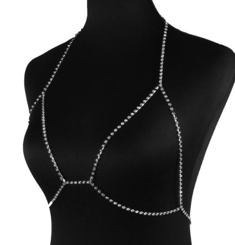 Jewelry Popular Shining Rhinestone Halter Necklace Bikini Beach Body Chain