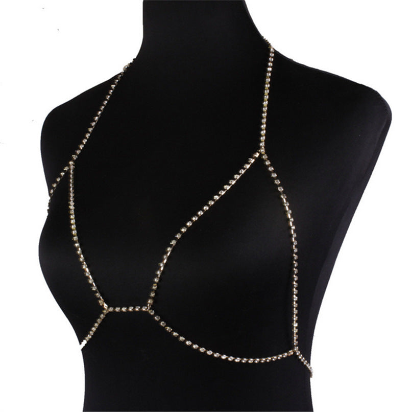 Jewelry Popular Shining Rhinestone Halter Necklace Bikini Beach Body Chain