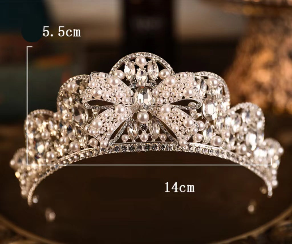 Rhinestone Crown Alloy Pearl Bow Wedding Plate Crown Hair Hoop