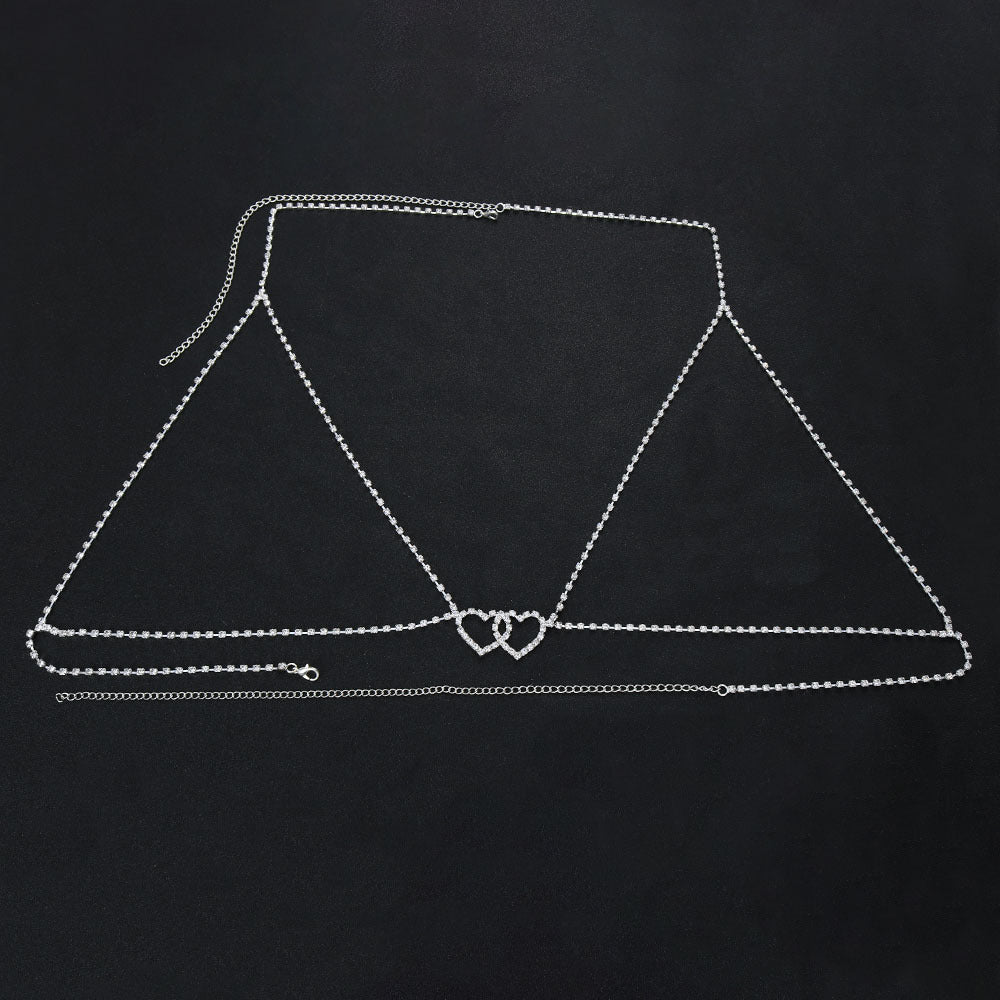 Fashion Shining Double Heart Halter Neck Chest Body Chain