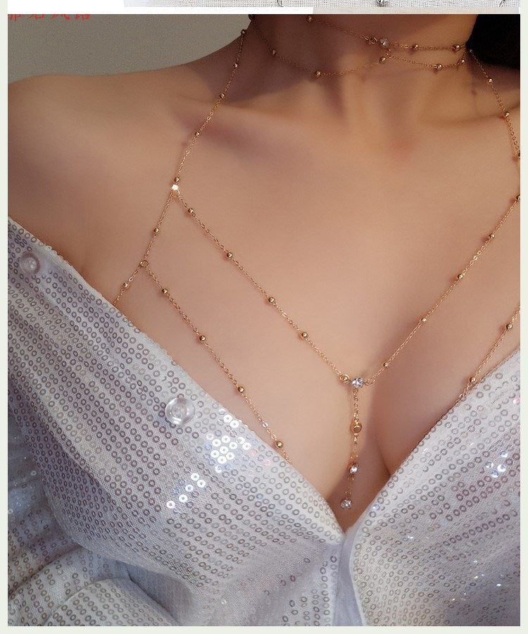 Geometric Chest Body Crystal Tassel Chain