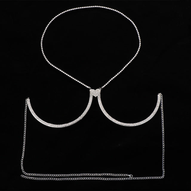 Love Chest Beach Jewelry Nightclub Halter Rhinestone Body Chain