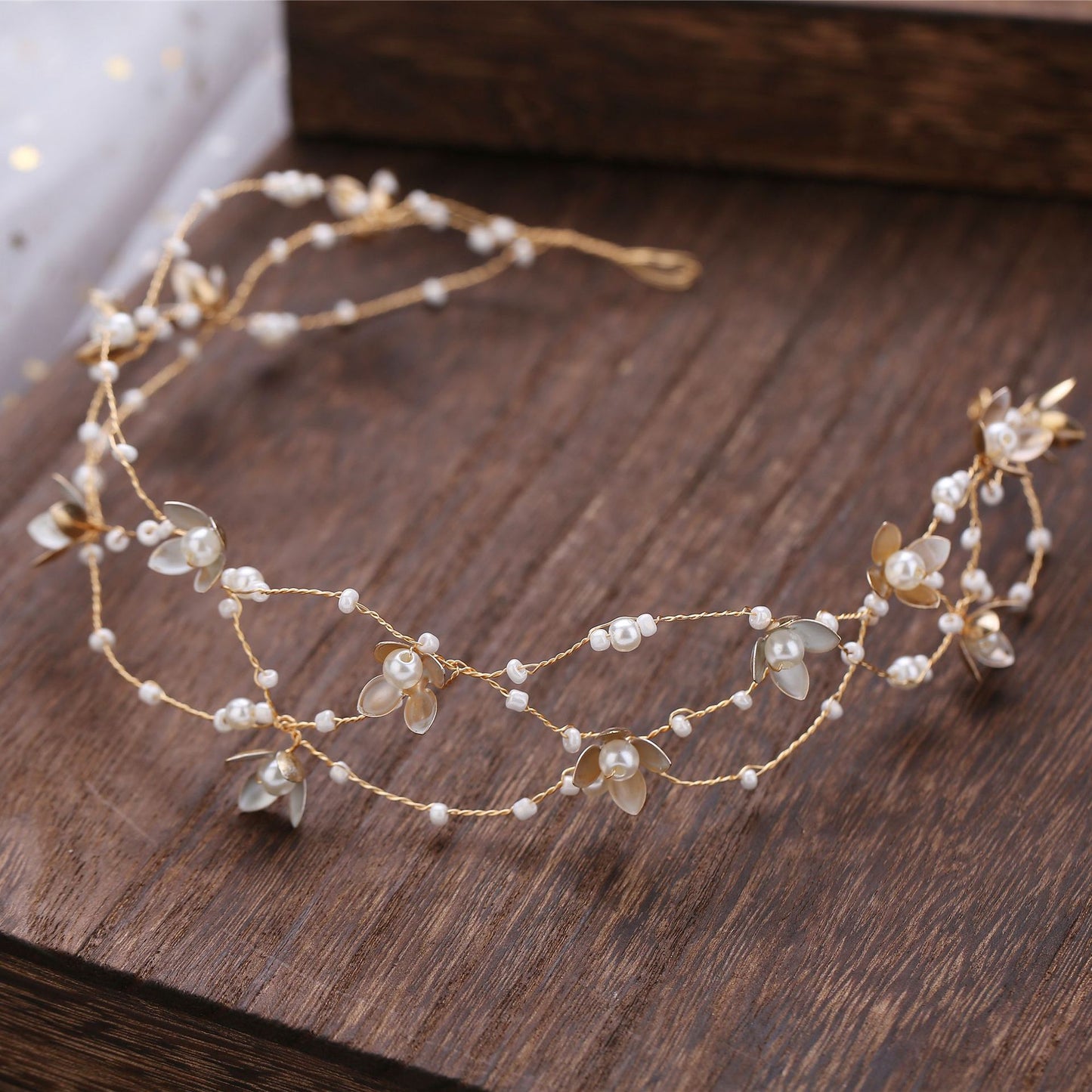 Korean Handmade Flower Beading Headdress Hair Band Elegant