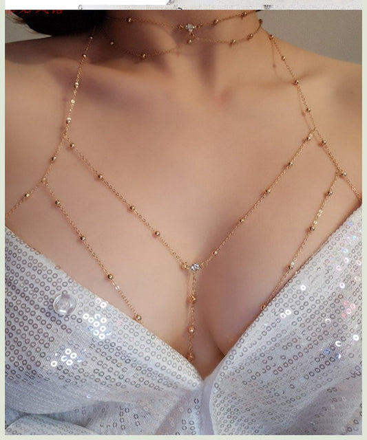 Geometric Chest Body Crystal Tassel Chain