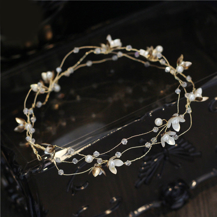 Korean Handmade Flower Beading Headdress Hair Band Elegant