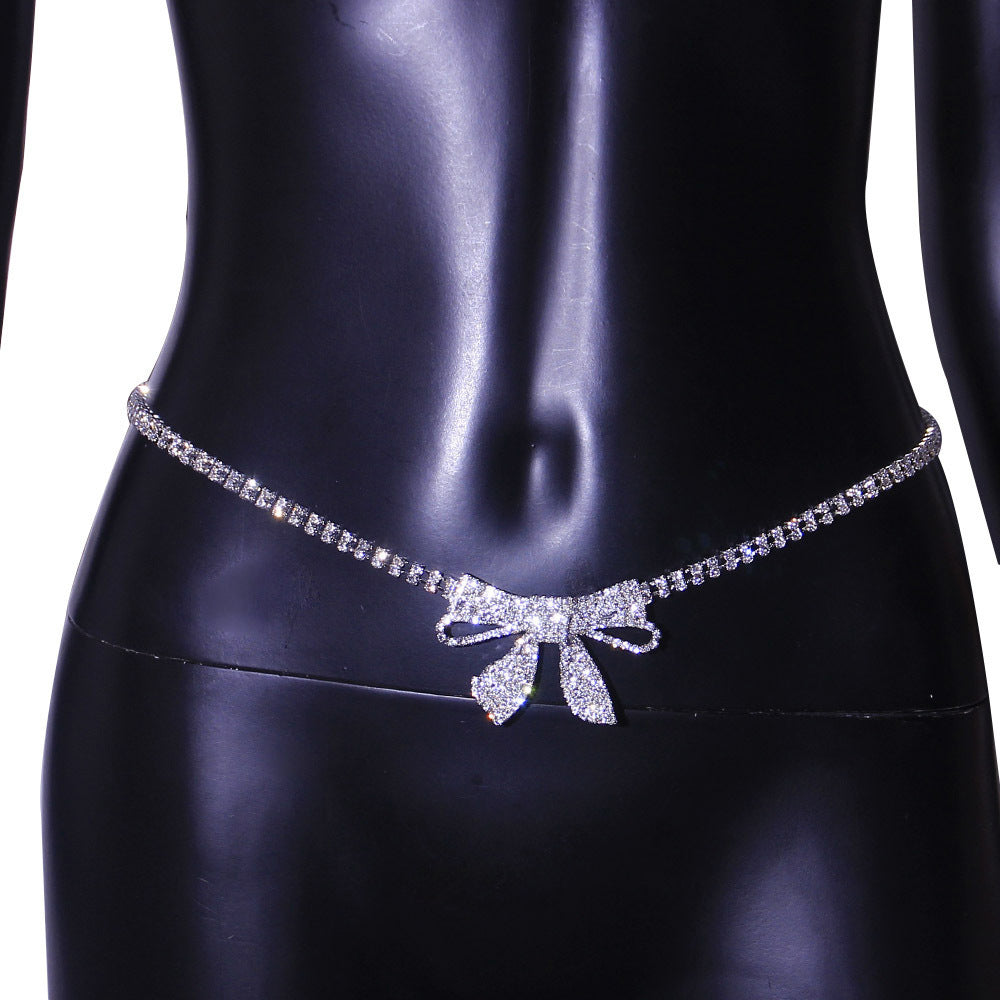 Fashion Water Drop Bow Knot Rhinestone Waist Chain Popular Element Simple Body Chain